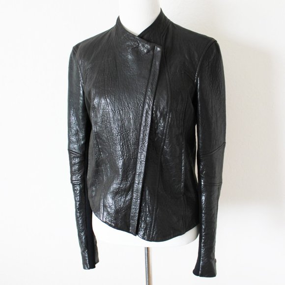 Helmut Lang Blister Leather Dark Brown Asymmetrical Jacket Petite or X-Small - Picture 12 of 16